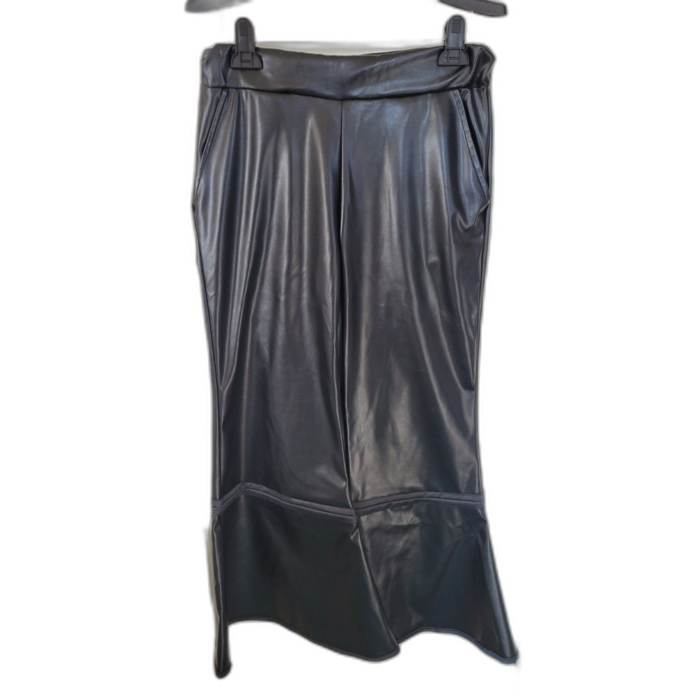 Heidi Hess Black Vegan Leather Bell Bottom Flare Pants